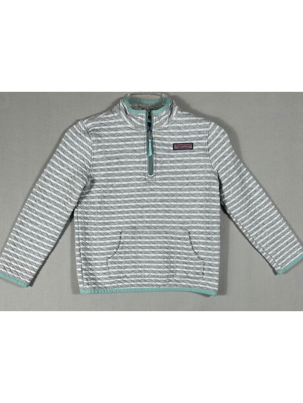Vineyard Vines 1/4 Zip L. Sleeve Logo Pullover Gray/Green Sweatshirt Girls 10-12